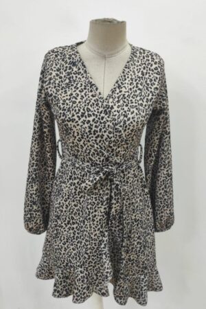 Brown Wrap Mini Dress With Animal Print - Brand: Janes - Women & Kids, Baby Clothes Wholesale - Globality Store