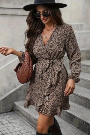 Brown Wrap Mini Dress With Animal Print - Brand: Janes - Women & Kids, Baby Clothes Wholesale - Globality Store