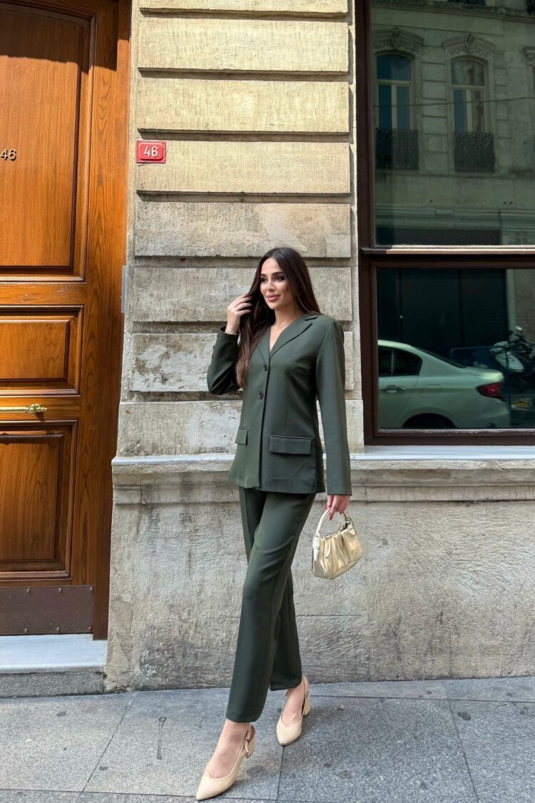 Green Formal Elegant Suit With Flap Pocket