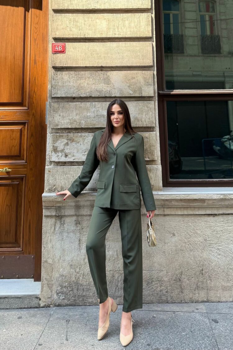 Green Formal Elegant Suit With Flap Pocket