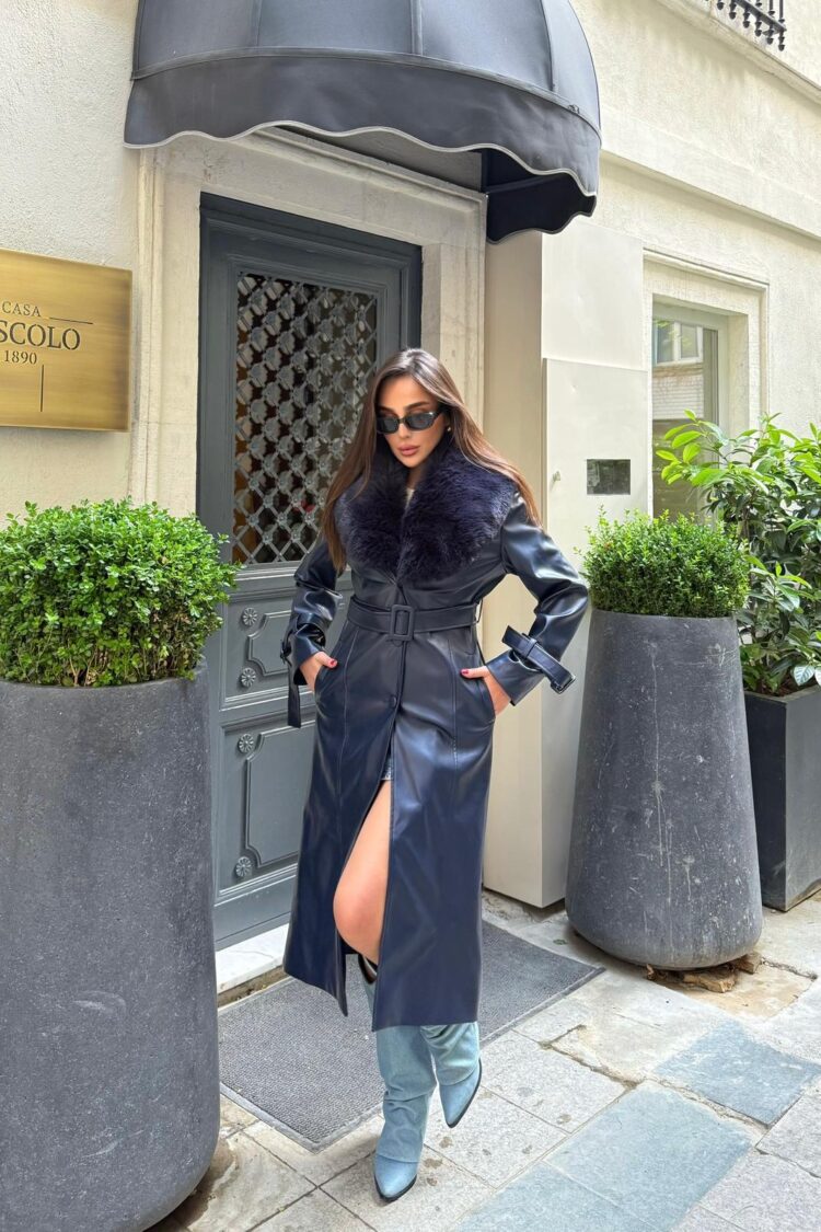 Black Elegant Single-Breasted Fur Coat