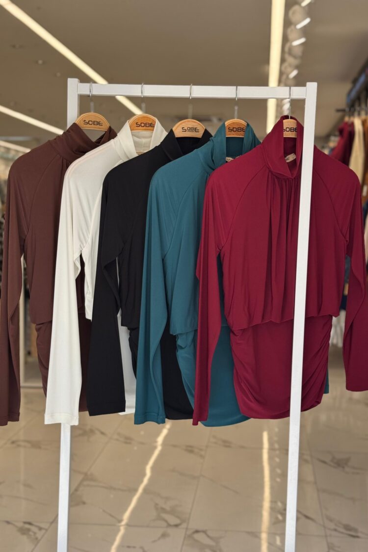 Elegant Blouse With High Neck And Long Sleeves