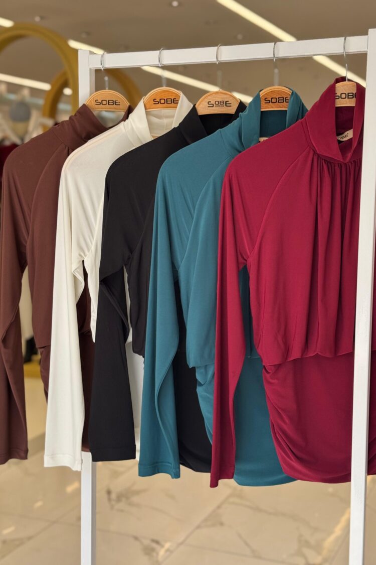 Elegant Blouse With High Neck And Long Sleeves