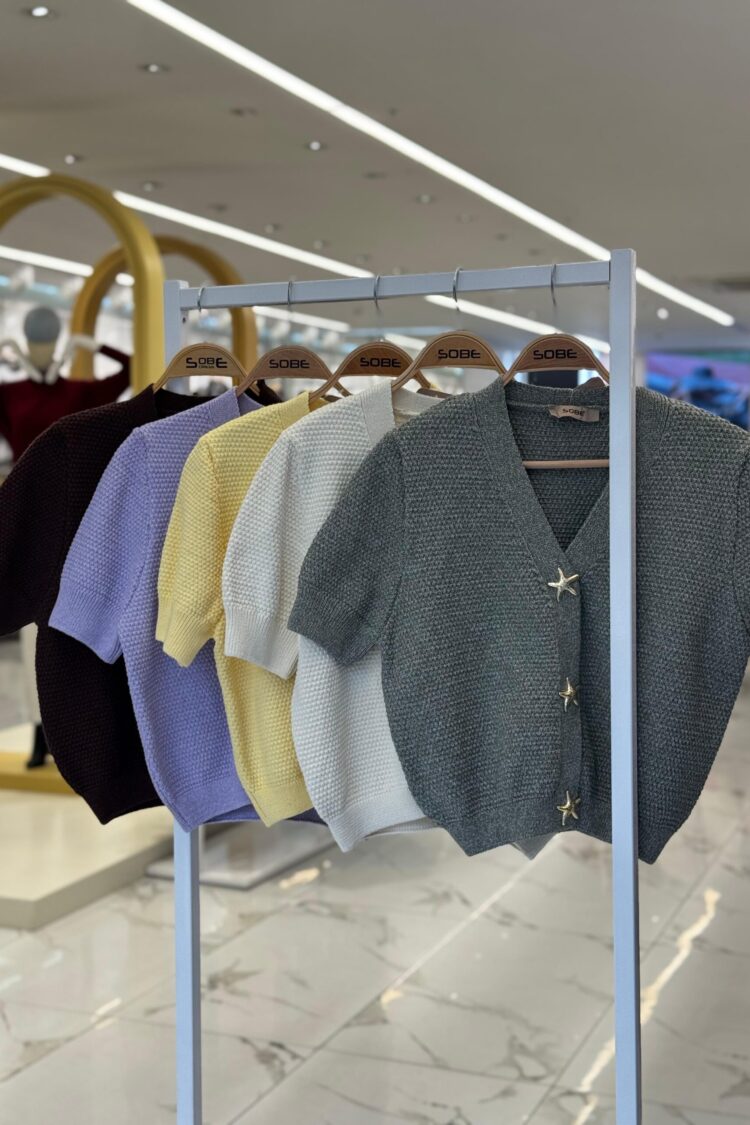 Grey Cardigan With V-Neck And Button Closure