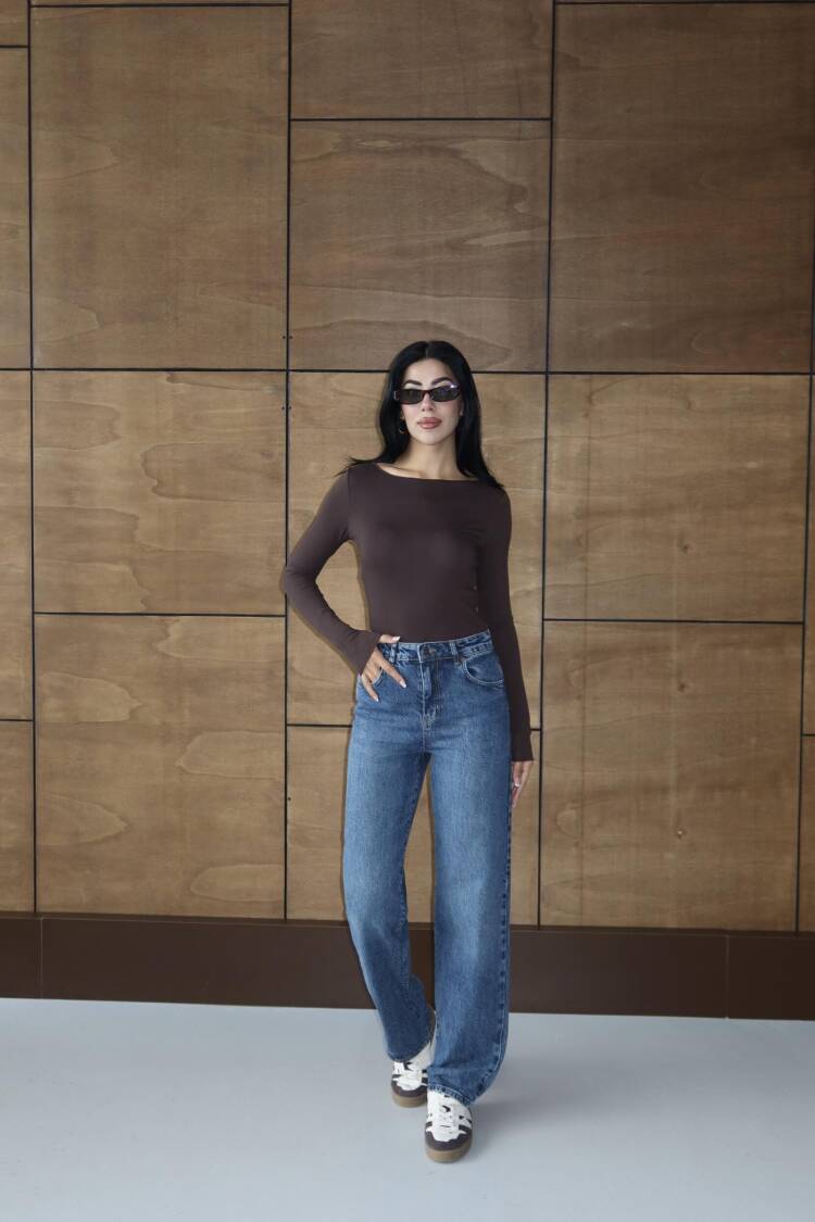 Blue Mom Jeans High Waist Straight Leg