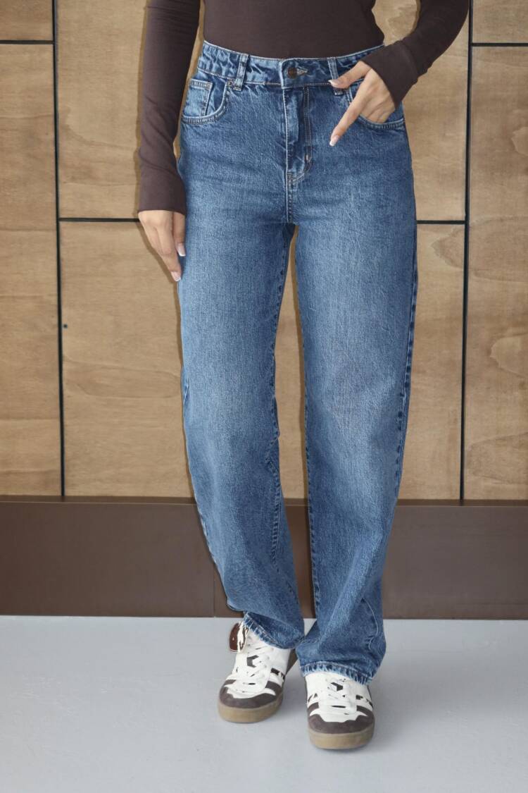 Blue Mom Jeans High Waist Straight Leg