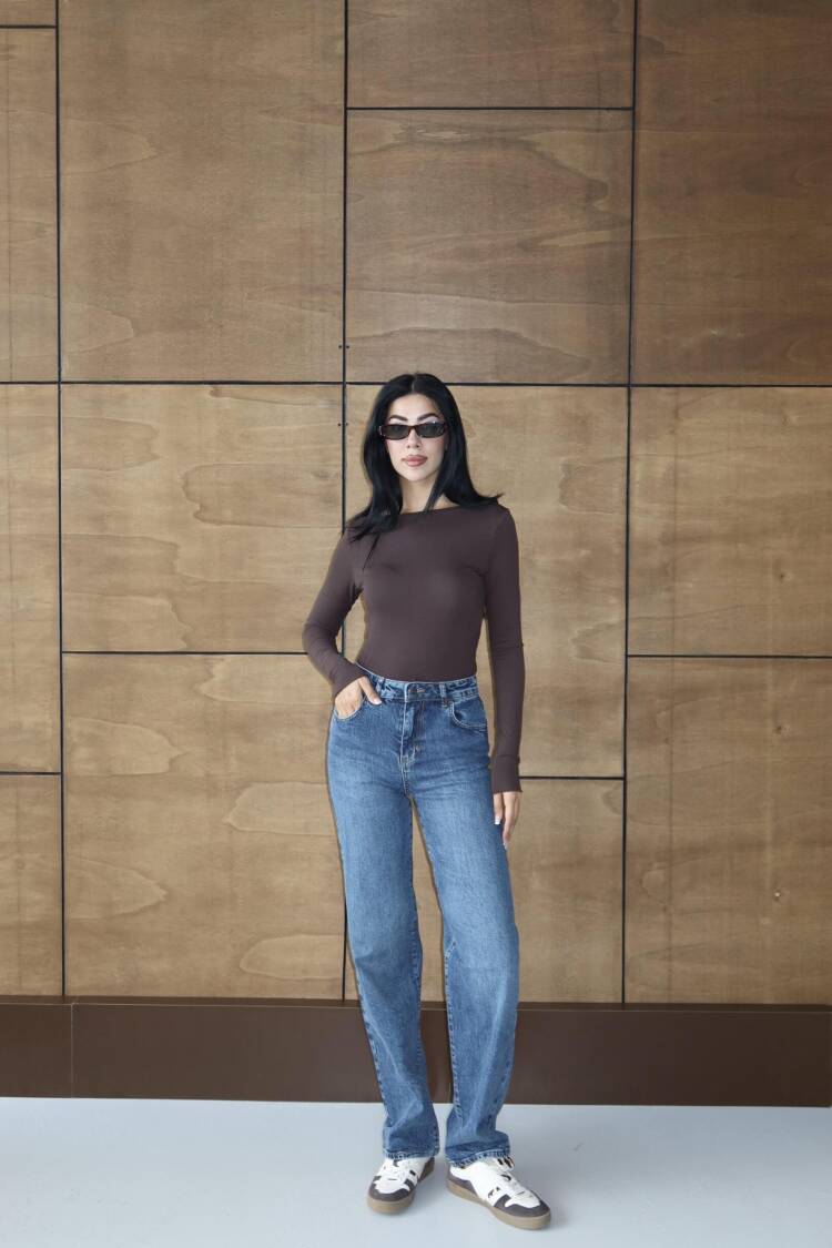Blue Mom Jeans High Waist Straight Leg