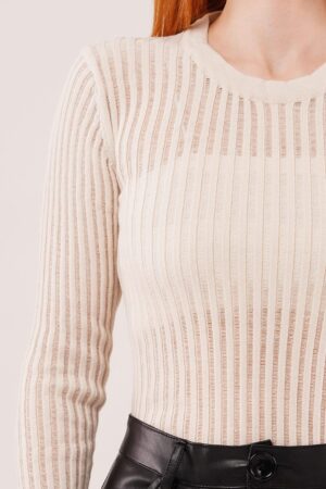Beige Fitted Blouse With Striped And Plain Design - Brand: Lustrin - Women & Kids, Baby Clothes Wholesale - Globality Store