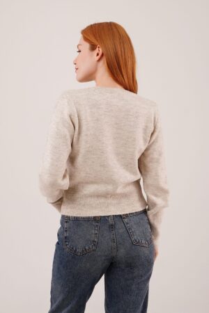Beige Casual Sweater With Round Neck And Long Sleeves - Brand: Lustrin - Women & Kids, Baby Clothes Wholesale - Globality Store
