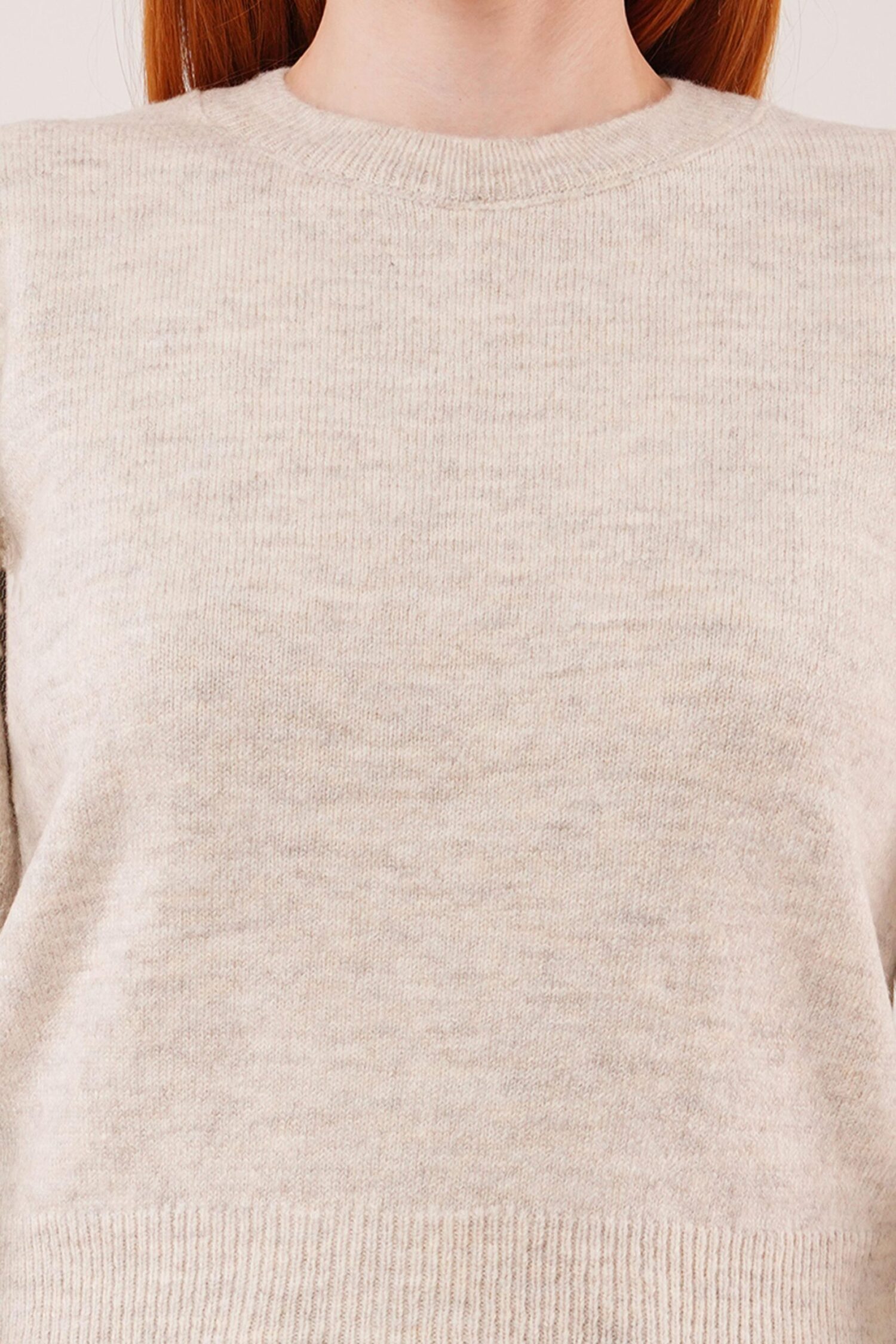 Beige Casual Sweater With Round Neck And Long Sleeves - Brand: Lustrin - Women & Kids, Baby Clothes Wholesale - Globality Store