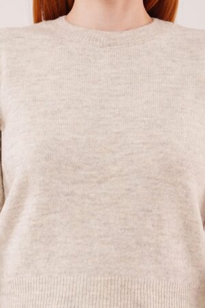 Beige Casual Sweater With Round Neck And Long Sleeves - Brand: Lustrin - Women & Kids, Baby Clothes Wholesale - Globality Store