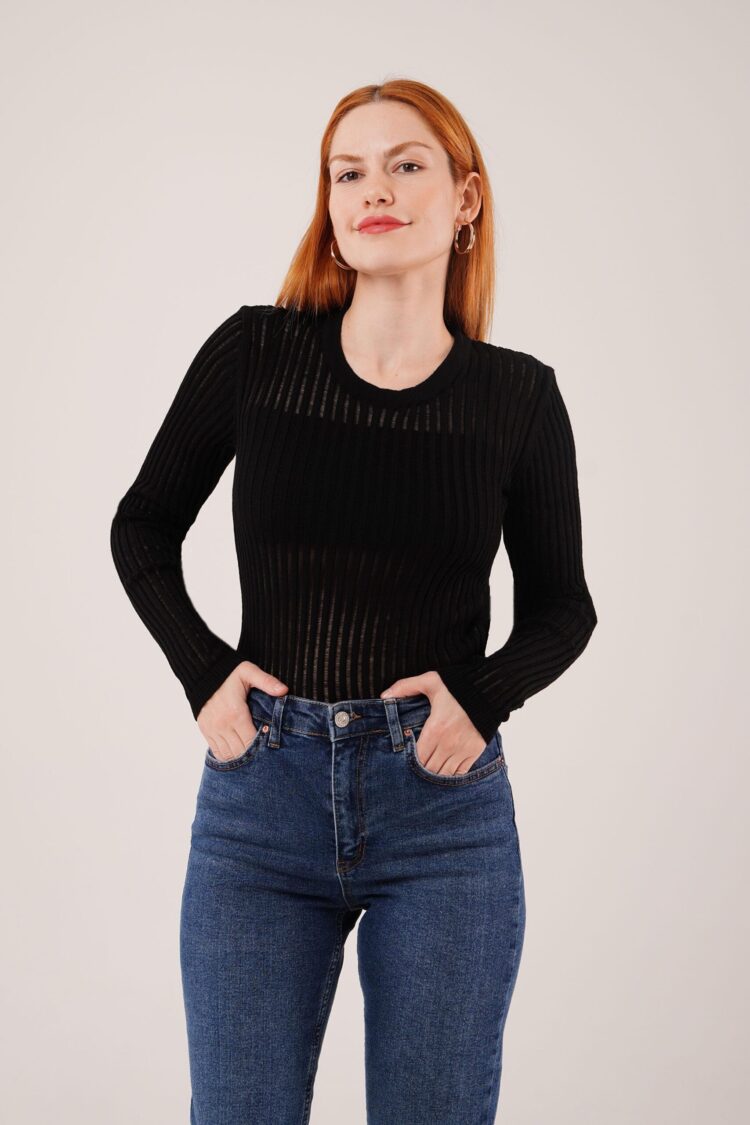 Black Striped Slim Fit Blouse