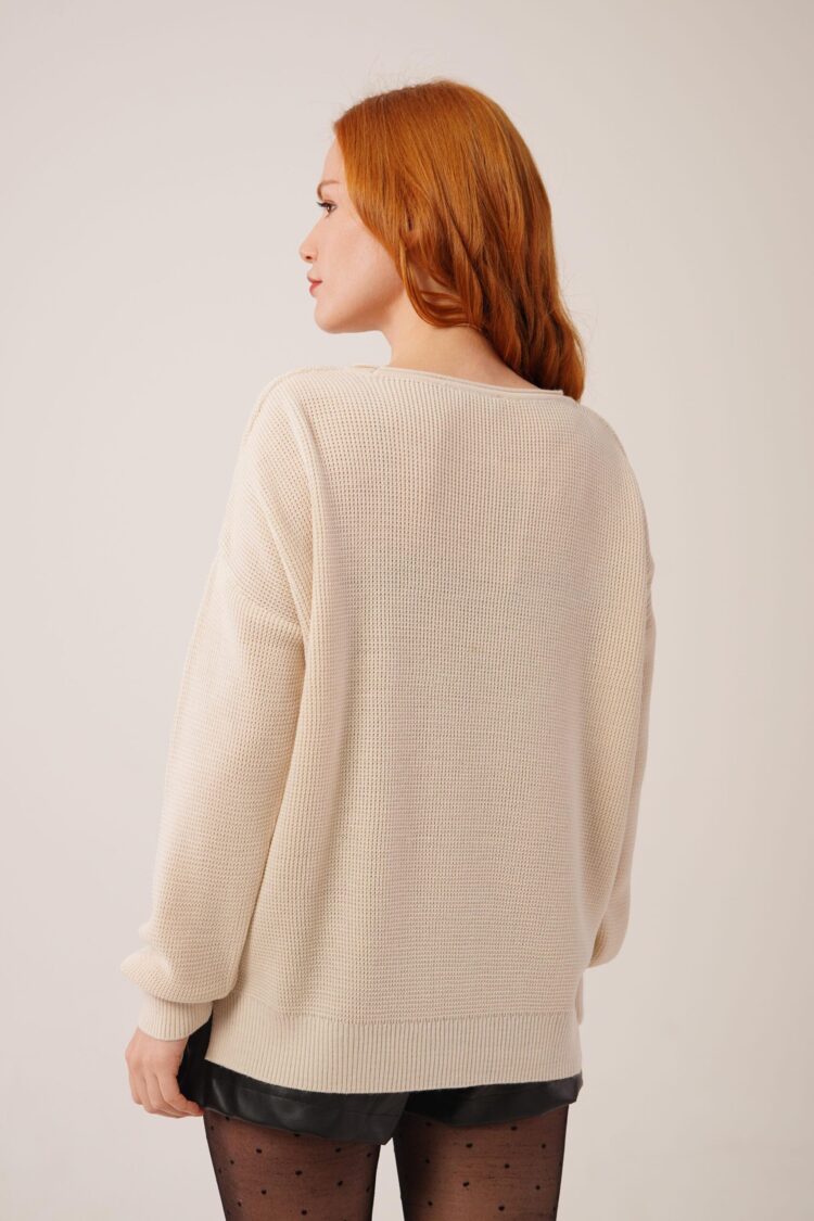 Beige Oversized Fit Sweater With Round Neck