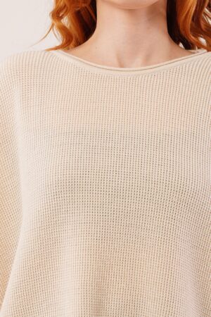 Beige Oversized Fit Sweater With Round Neck - Brand: Lustrin - Women & Kids, Baby Clothes Wholesale - Globality Store