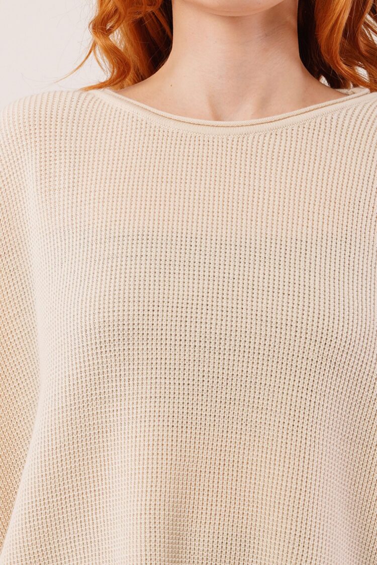 Beige Oversized Fit Sweater With Round Neck