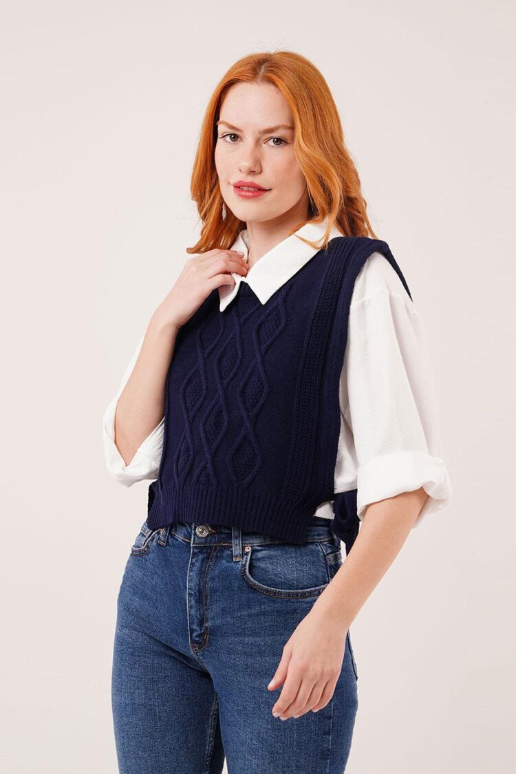 Sleeveless V-Neck Crop Sweater - Brand: Lustrin - Women & Kids, Baby Clothes Wholesale - Globality Store