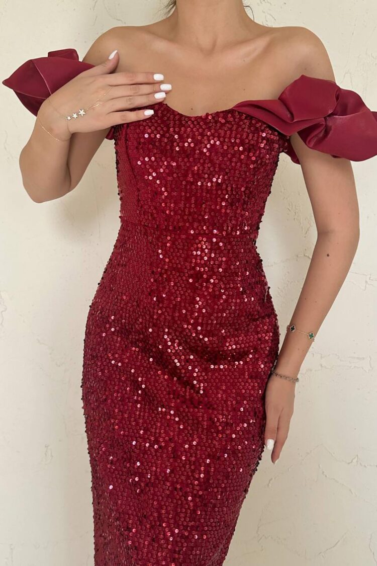 Sequined Sleeveless Dress - Claret Red