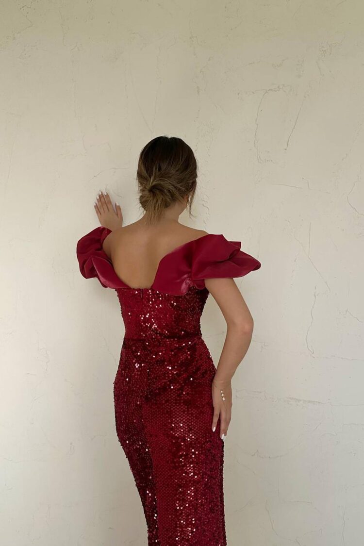 Sequined Sleeveless Dress - Claret Red