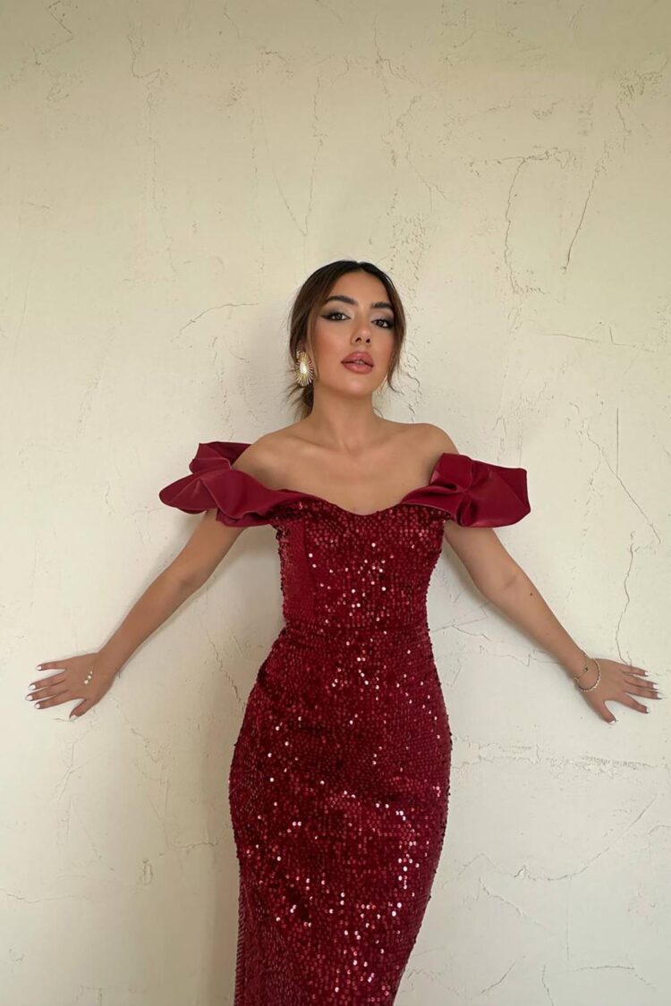 Sequined Sleeveless Dress - Claret Red