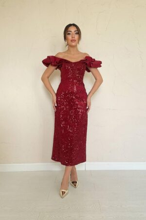 Sequined Sleeveless Dress - Claret Red - Brand: Elisa - Women & Kids, Baby Clothes Wholesale - Globality Store