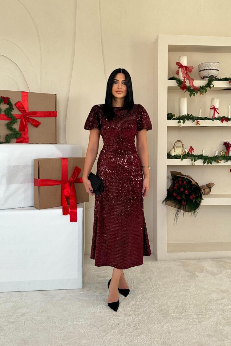 Sequin Dress - Claret Red - Brand: Elisa - Women & Kids, Baby Clothes Wholesale - Globality Store