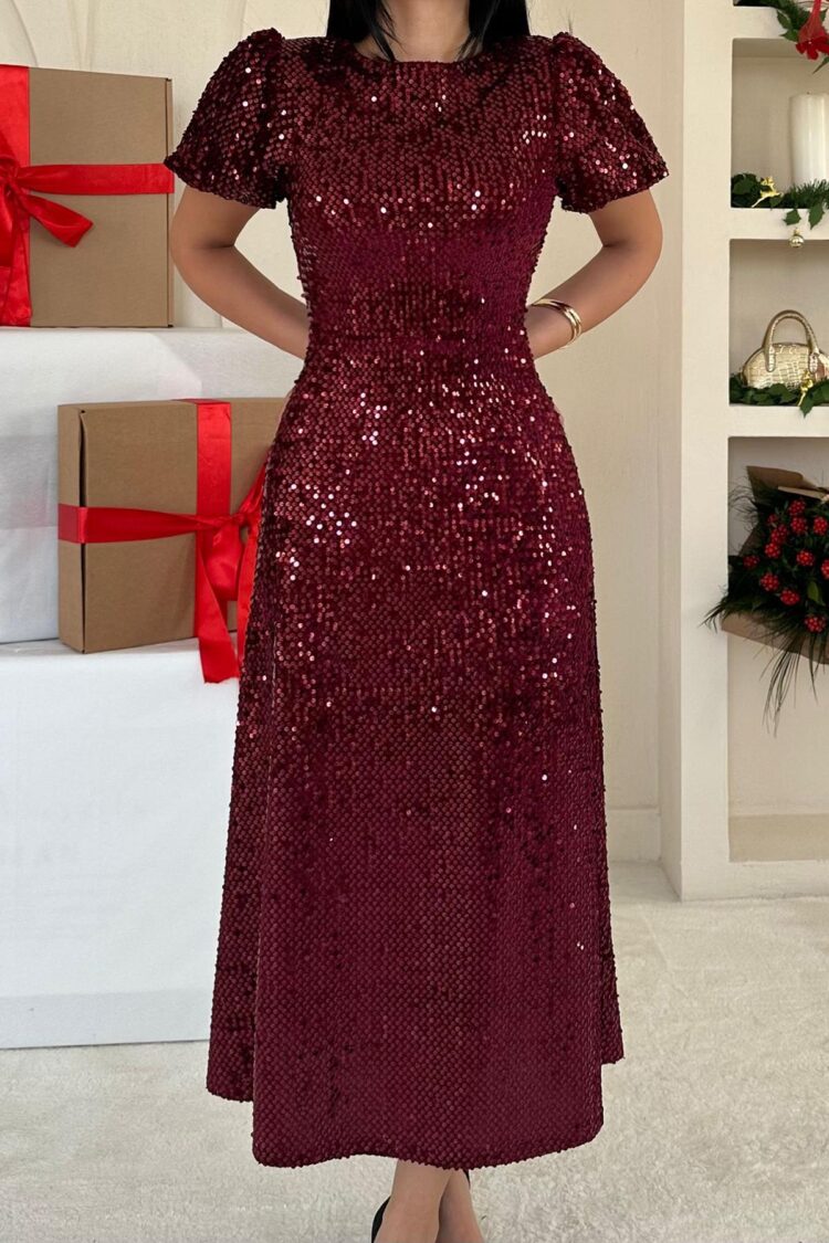 Sequin Dress - Claret Red