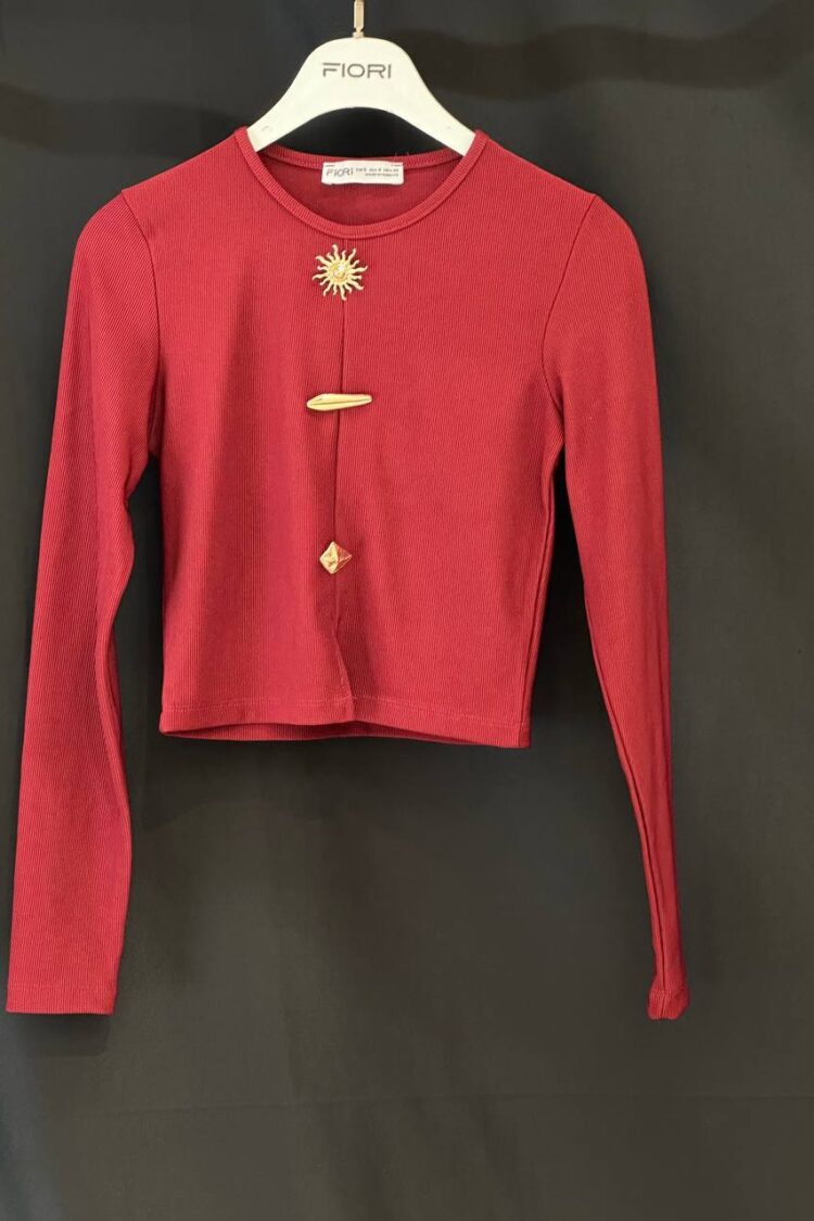 Red Blouse - Casual Elegant Slim Fit Crop