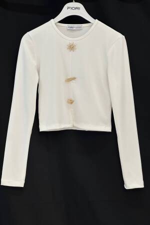White Elegant Formal Casual Crop Blouse - Brand: Fiori - Women & Kids, Baby Clothes Wholesale - Globality Store