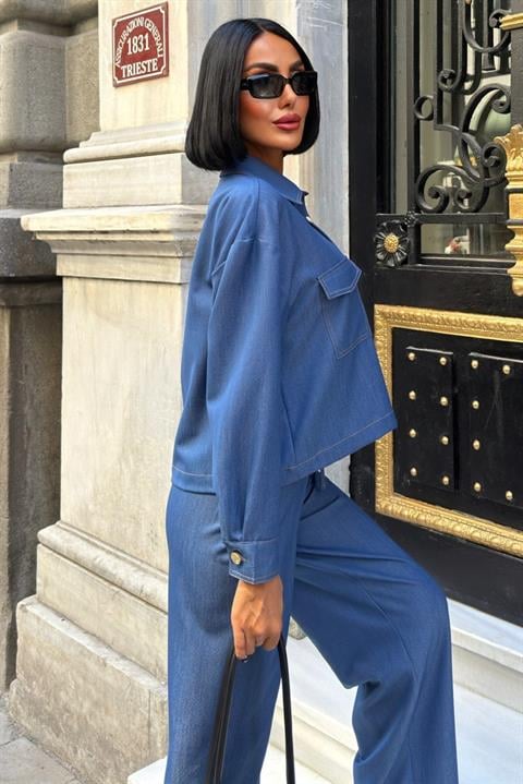 Blue Casual Streetwear Elegant Set