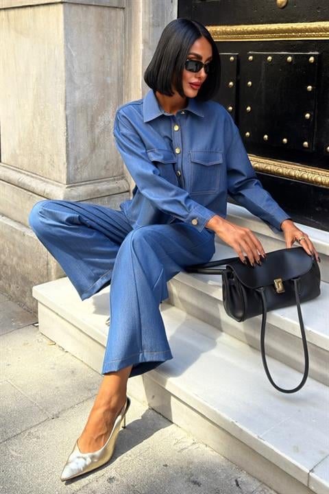Blue Casual Streetwear Elegant Set