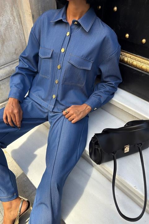 Blue Casual Streetwear Elegant Set