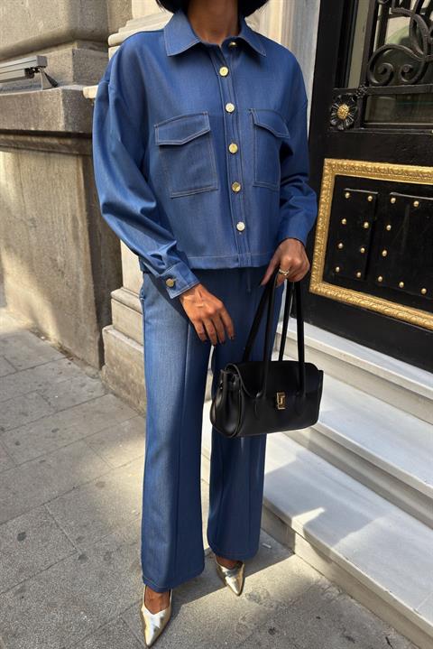 Blue Casual Streetwear Elegant Set