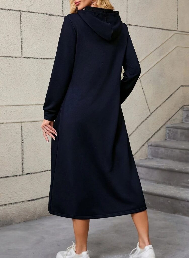 Casual Sport Sweater Dress With Hooded Neck