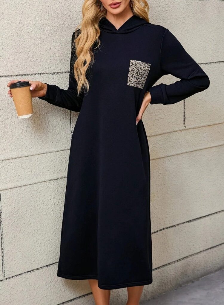 Casual Sport Sweater Dress With Hooded Neck