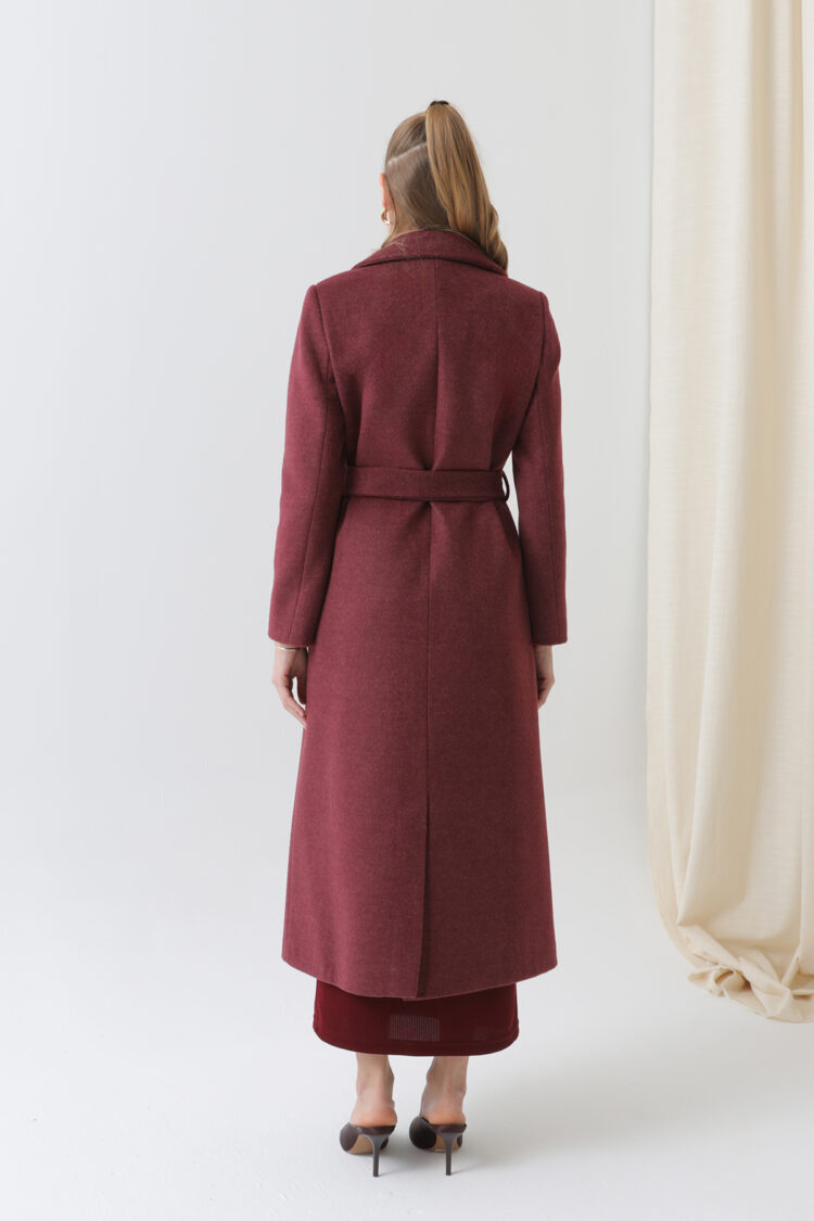Claret Red Elegant Slim Fit Single-Breasted Coat