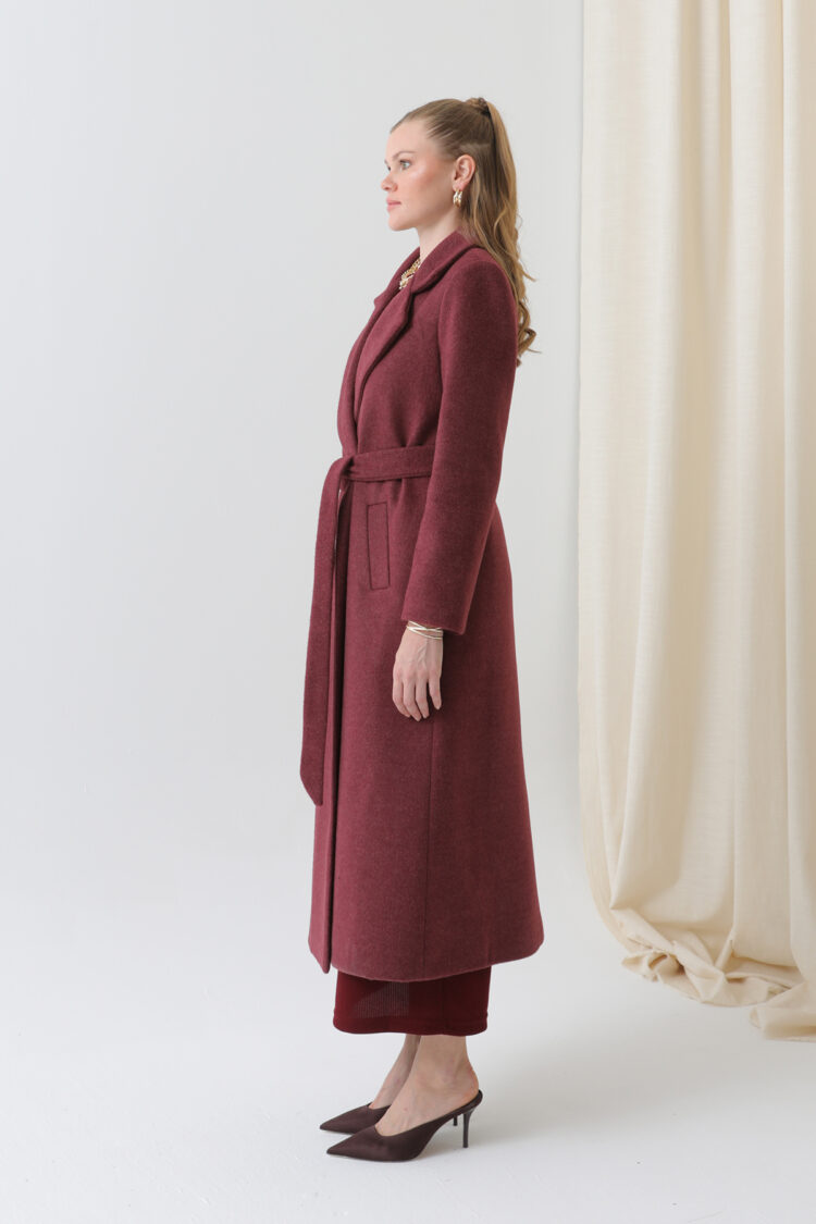 Claret Red Elegant Slim Fit Single-Breasted Coat