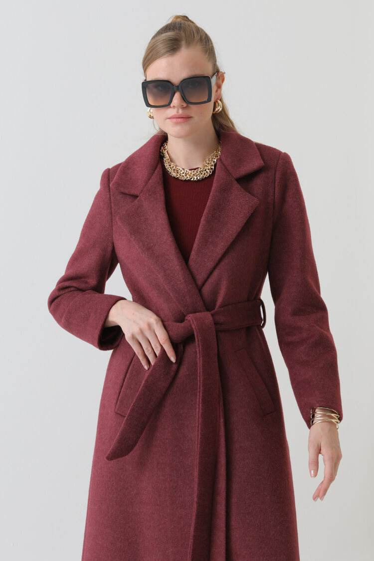 Claret Red Elegant Slim Fit Single-Breasted Coat