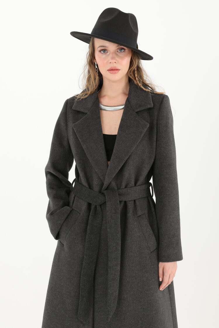 Grey Elegant Wrapover Coat