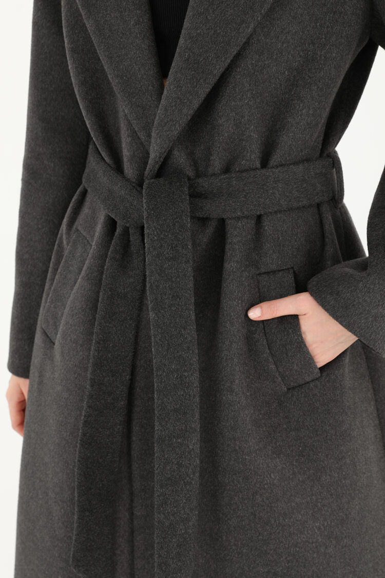 Grey Elegant Wrapover Coat