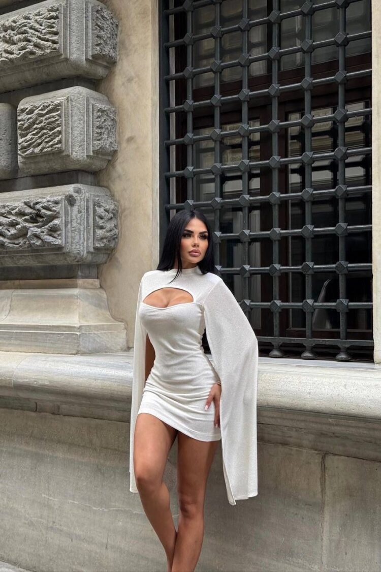 Glam Bodycon Mini Dress With Long Cape Sleeve