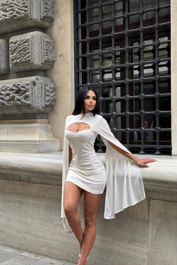 Glam Bodycon Mini Dress With Long Cape Sleeve