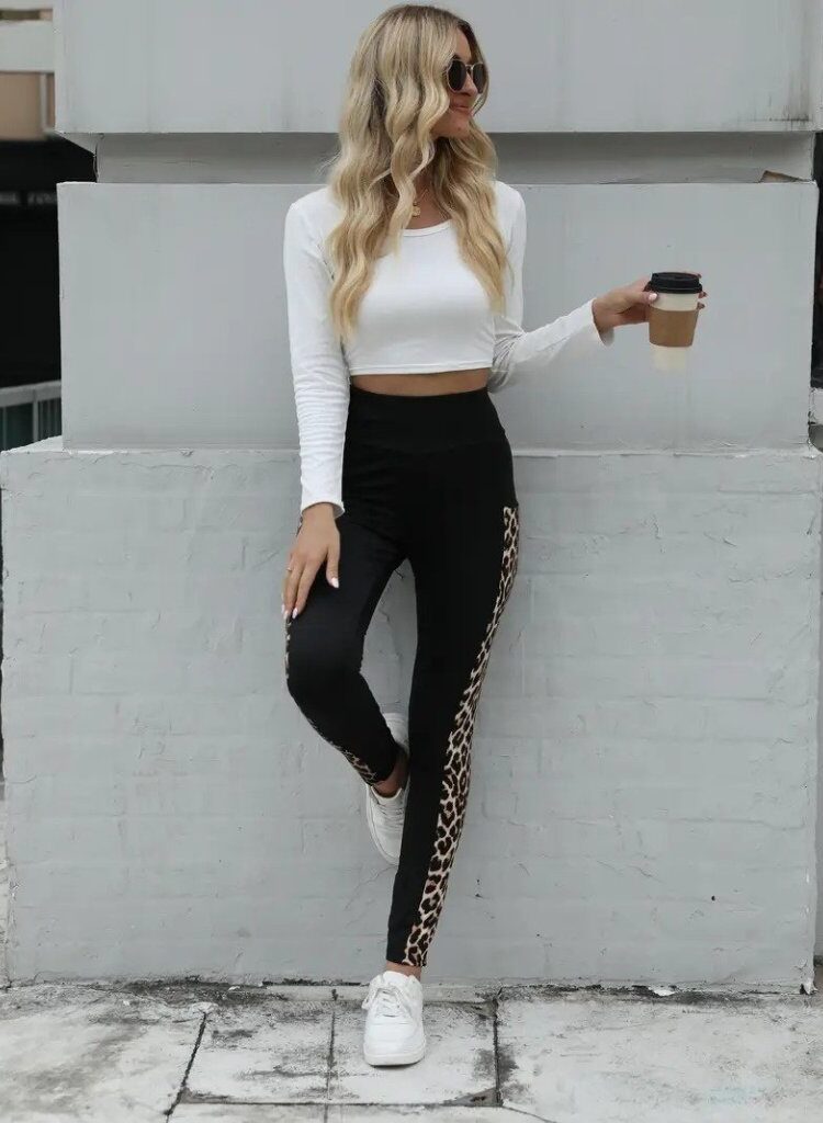 Black Casual Sport Tregging Pants High Waist