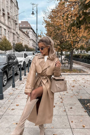 Elegant Beige Trenchcoat With Notched Collar - Brand: Mode Roy - Women & Kids, Baby Clothes Wholesale - Globality Store