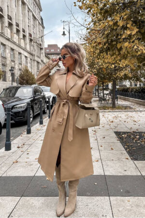 Elegant Beige Trenchcoat With Notched Collar - Brand: Mode Roy - Women & Kids, Baby Clothes Wholesale - Globality Store