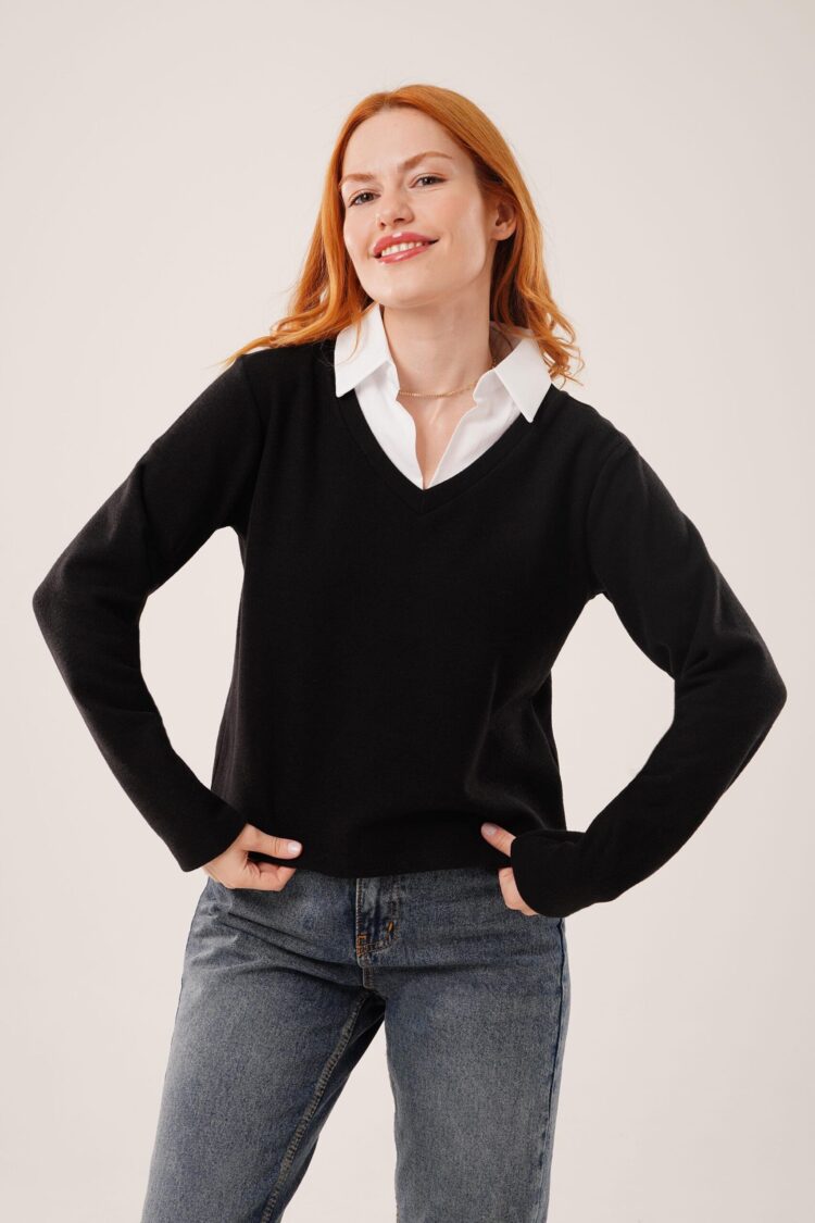 Elegant V-Neck Blouse - Brand: Lustrin - Women & Kids, Baby Clothes Wholesale - Globality Store