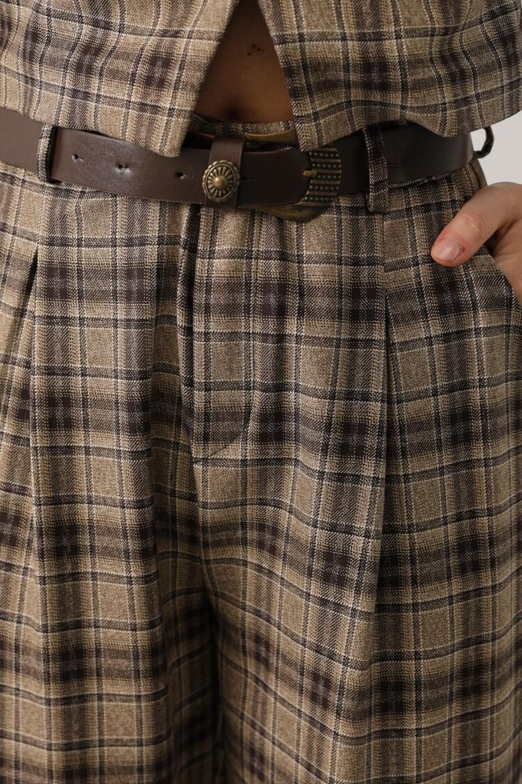 Beige Vintage Plaid Buttoned Vest