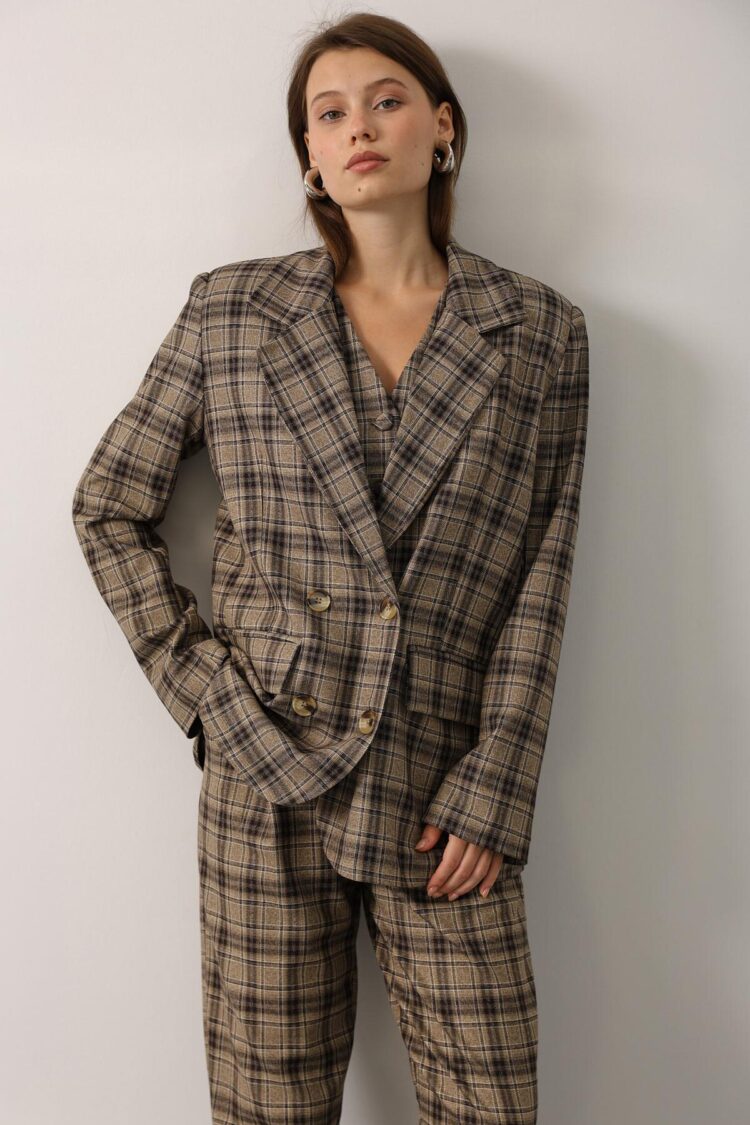 Beige Vintage Single-Breasted Blazer Jacket - Brand: Reyon - Women & Kids, Baby Clothes Wholesale - Globality Store