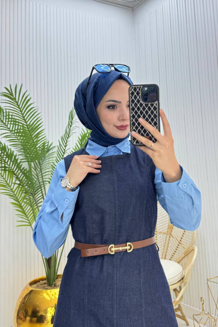 Navy Blue Elegant Modest A-Line Maxi Skirt Set
