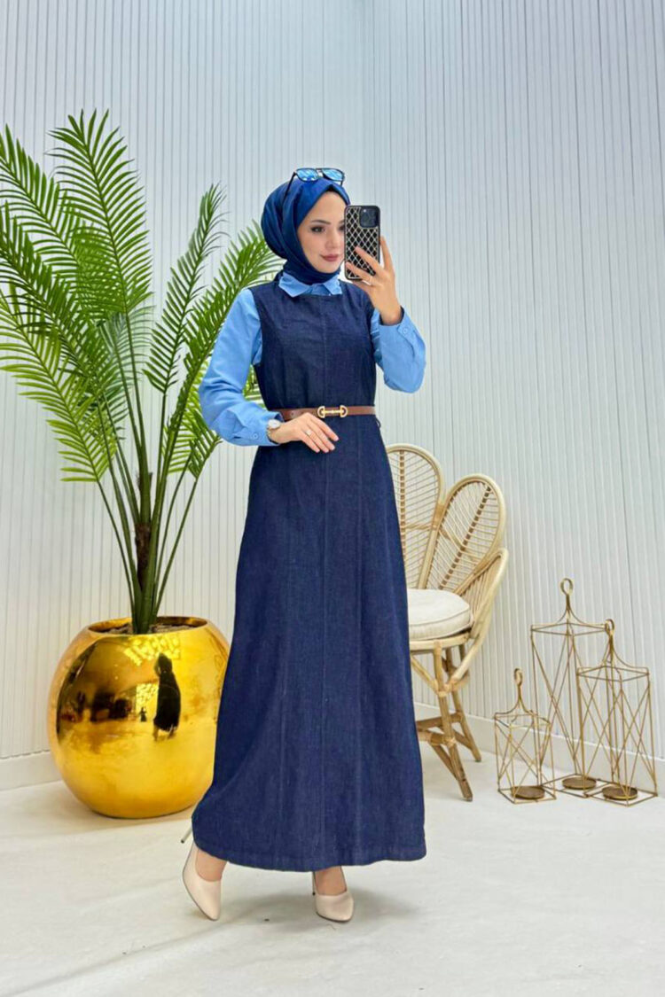 Navy Blue Elegant Modest A-Line Maxi Skirt Set