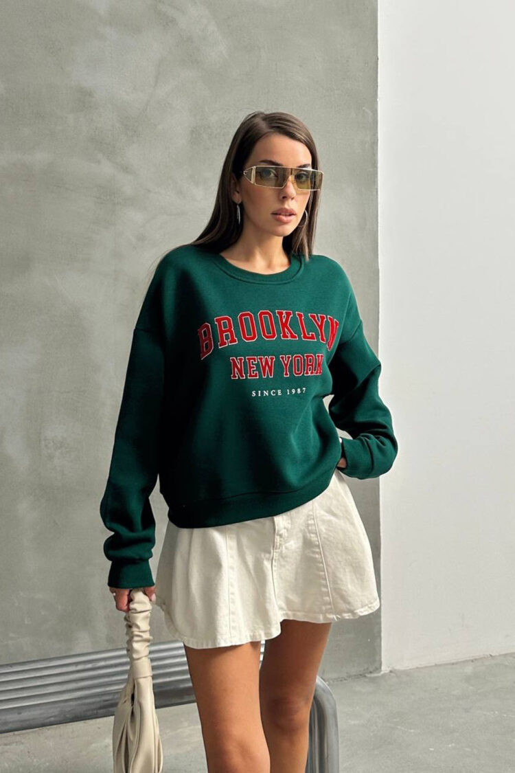 Oversize Printed 3 Yarn Charcoal Sweatshirt
